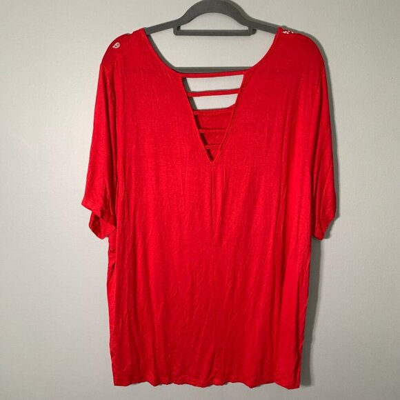 NEW CJ Banks red white handkerchief print open detail back stretch top shirt - Picture 6 of 10